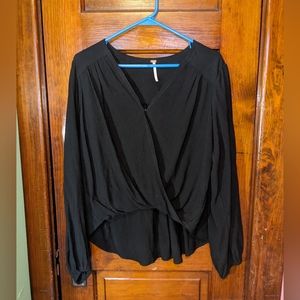 Free People XS Twist Front Black Blouse Tee Flowy Bohemian We the Free